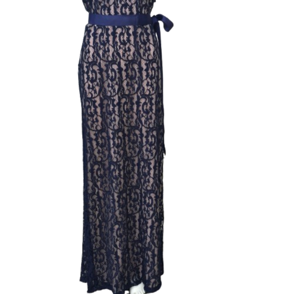 Elegant Lace Evening Dress Navy and Cream Sz 3XL - Picture 5 of 9
